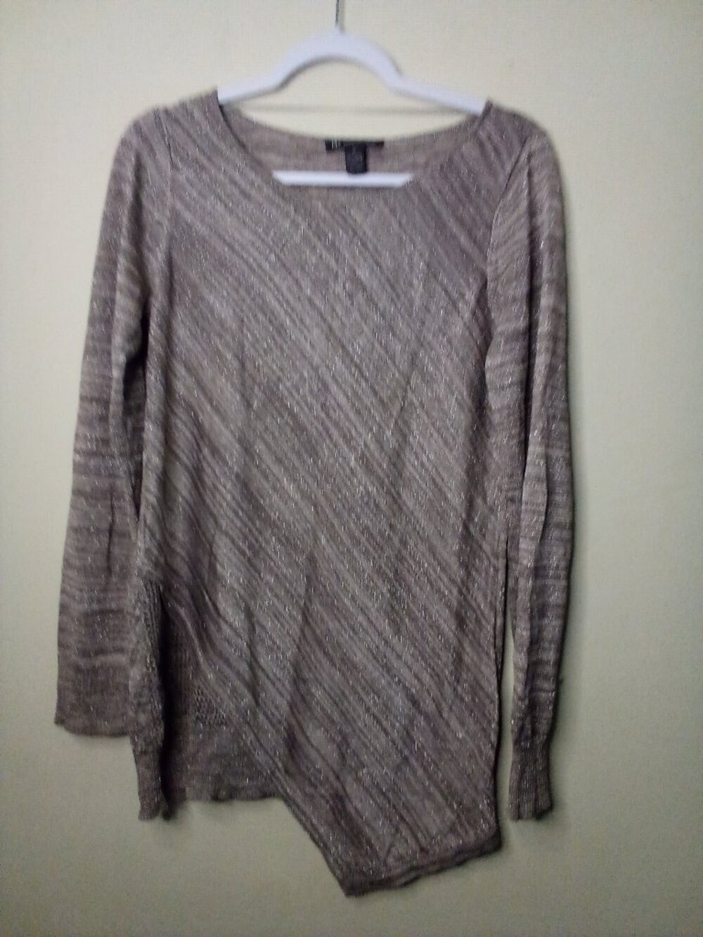 INC International Concepts Blouse Women M Long Sleeve Sparkle Shimmer Tan